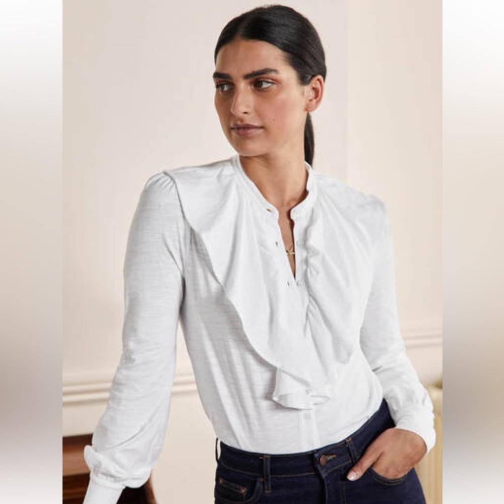 Boden NWT Glorious British Style Ruffle Front Cotton Blouse XL